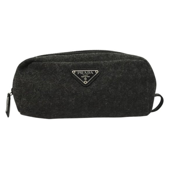 PRADA Pouch Wool Black Auth - Picture 1 of 16